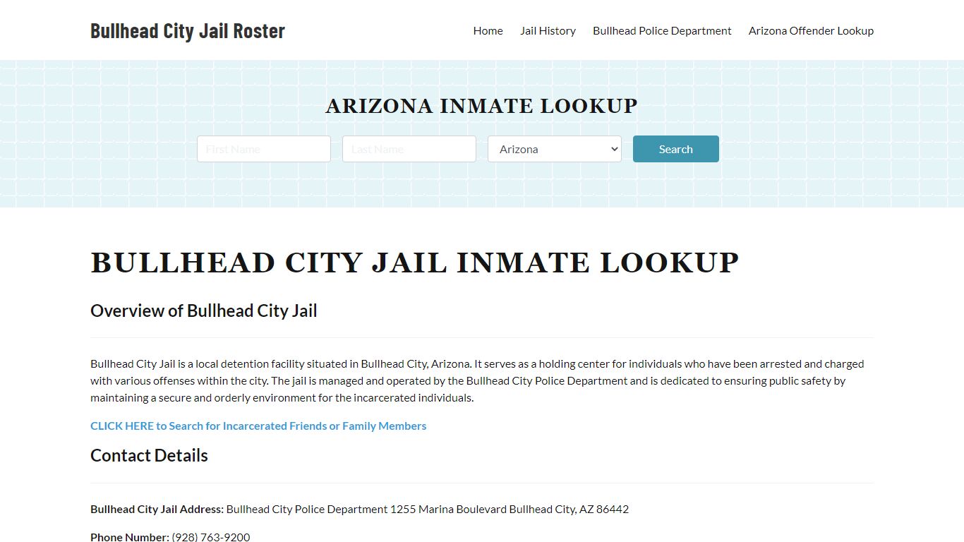 Bullhead City Jail, AZ Inmate Search, Jail Roster, Bookings