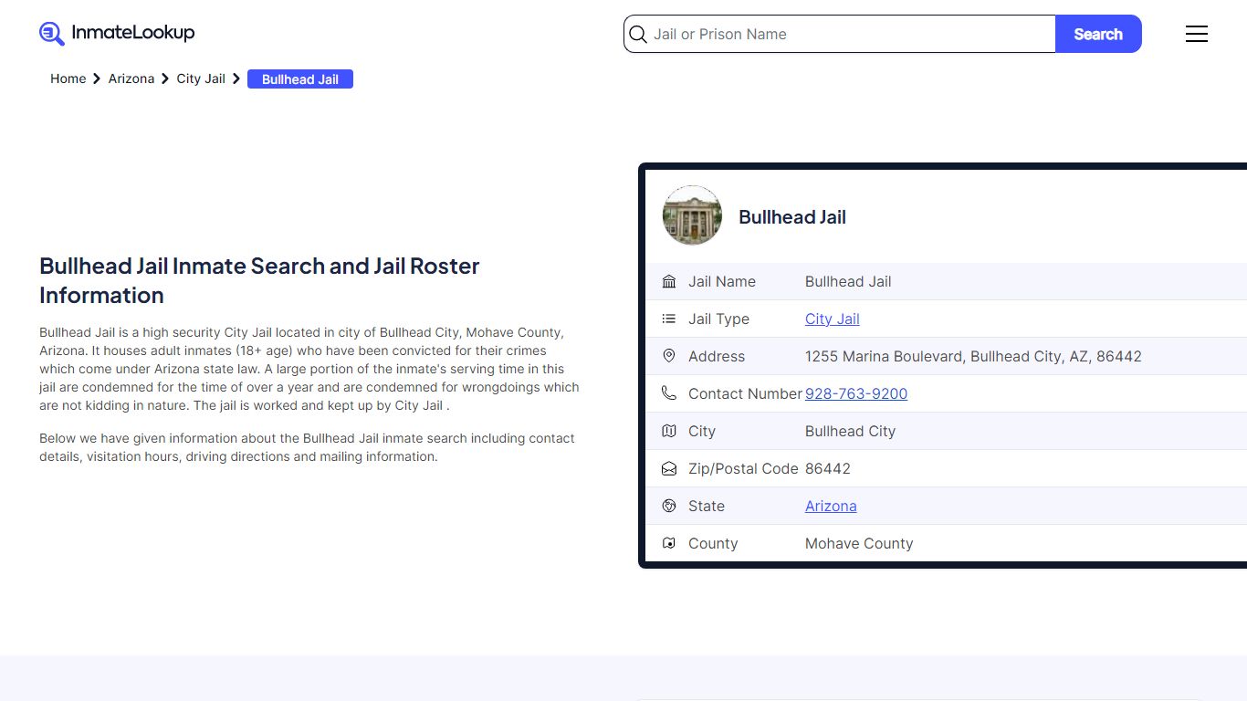 Bullhead Jail Inmate Search - Bullhead City Arizona - Inmate Lookup